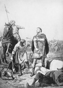 Overname van keizer Romanus Diogenes door Alp Arslani in 1071 (litho)