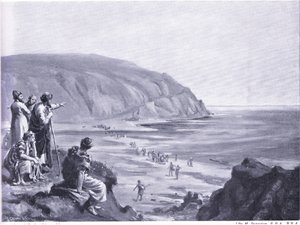 Aankomst van de stichters van Fenicië (litho) door Margaret Dovaston
