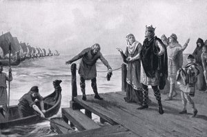 Edgar de Vredelievende houdt een marineoverzicht AD973 door Margaret Dovaston