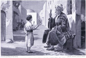 Ferdusi (941-1020 AD) hoort zijn eigen verzen herhaald worden (litho) door Margaret Dovaston