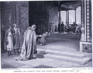 Geoffrey de Langley met Bar Sauma voor Arghun Khan 1288AD (litho) door Margaret Dovaston