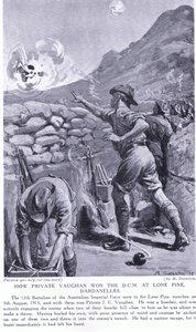Hoe soldaat Vaughan het DCM won bij Lone Pine Dardanellen augustus 1915 (litho)