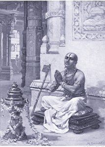 Ramanuja overpeinst zijn filosofie van de ene persoonlijke God 1100 n.Chr. (litho) door Margaret Dovaston