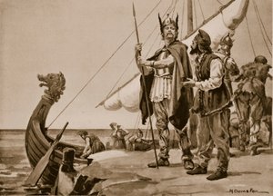 Rurik vertrekt naar het land van de Slaven, 862 (litho) door Margaret Dovaston
