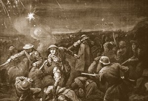 Tijdelijk kapitein A.C.T. White leidt een tegenaanval en verdrijft de vijand uit een redoute (litho) door Margaret Dovaston