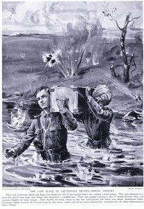 De laatste etappe van de heldenreis van luitenant Smyth: Onderscheiden met het Victoriakruis mei 1915 (litho) door Margaret Dovaston