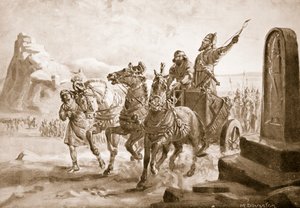 Tiglath-Pileser IV voor de citadel van Turushpa, illustratie uit 