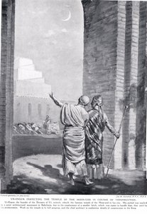 Ur-Engur inspecteert de Tempel van de Maangod tijdens de bouw, illustratie uit 