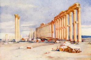 Colonnade, Palmyra, met Turkse Kasteel in de Verte