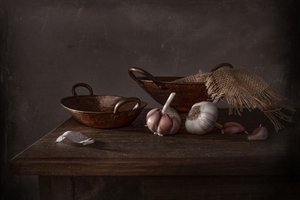 Rustiek stilleven met knoflook door Margareth Perfoncio