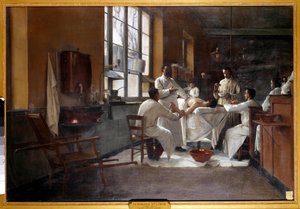 Professor Edmond Delorme (1847-1929) beschrijft longdecorticatie aan stagiair-artsen van de Val de Grace