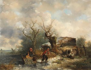 Winterlandschap met spelende kinderen door Mari ten Kate