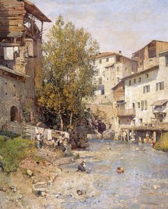 Landschap met een dorp aan de rand van Rome door Mariano Barbasan Lagueruela