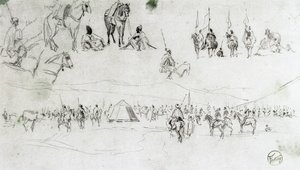Landschap met Spaanse militairen en Moren door Mariano Fortuny y Marsal