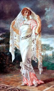 Portret Henriette Fortunys in Pompejaanse kleding door Mariano Fortuny y Madrazo