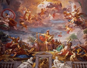 Marcus Furius Camillus verbreekt verdrag met de Galliërs, Entreehal, Galleria Borghese door Mariano Rossi