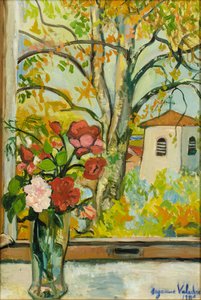 Boeket bloemen voor een raam in St. Bernard, 1926