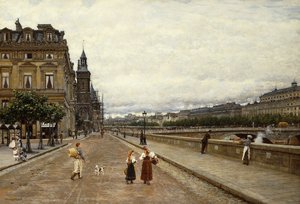 Vroege ochtend langs de Seine door Marie Francois Firmin Girard