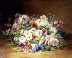 Een prachtig boeket van verschillende bloemen, ca. 1861