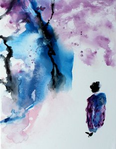 De serene vrouw onder de kersenbloesem door Marina Nelson