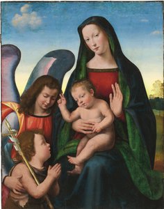 De Madonna en Kind met de jonge Sint Jan de Doper en een engel door Mariotto Albertinelli