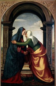 Het bezoek van St. Elizabeth aan de Maagd Maria (olieverf op paneel)