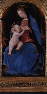Drieluik, centraal paneel: Enthroned Maria lactans, 1500 door Mariotto Albertinelli