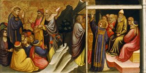 Predella Paneel: Sint Stefanus voor de Hogepriester en Oudsten van het Sanhedrin