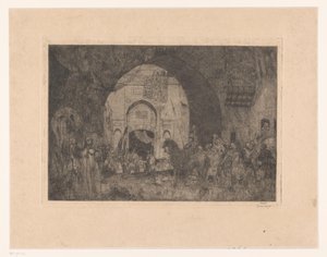 Oosterse ruiters en mensen bij een poort door Marius Bauer (signed by artist)