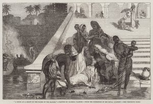 Een Scène bij een Ghat aan de Oevers van de Ganges, van de Tentoonstelling van de Koninklijke Academie door Marshall Claxton