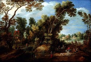 Bebost Rivierlandschap met Figuren
