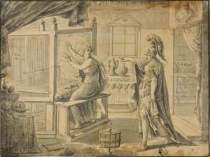 Arachne wordt in een spin veranderd door Minerva door Marten de Vos