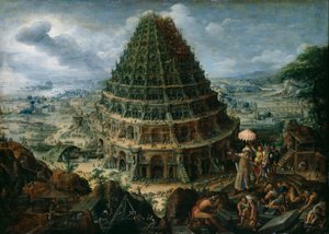 De toren van Babel, 1595 door Marten Valckenborch  the van Elder