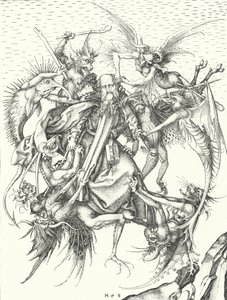 Verleiding van St. Antonius (gravure) door Martin (after) Schongauer