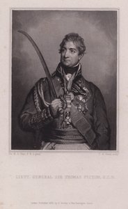 Sir Thomas Picton, Welshe generaal van de Napoleontische oorlogen, gedood in de Slag bij Waterloo (gravure) door Martin Archer (after) Shee