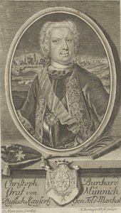 Portret van Graaf Burkhard Christoph von Münnich 1683-1767, ca. 1730 door Martin Bernigeroth