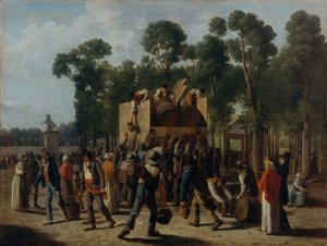 Wijndistributie op de Champs-Elysées, ca. 1795 (olieverf op papier, gemonteerd op doek) door Martin Drölling