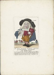 De dwerg Lucas Hirnzwik als een advocaat, ca. 1710