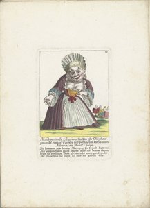 De dwerg Mademoiselle Poupon, als Parijse schone, ca. 1710 door Martin Engelbrecht (attributed to)