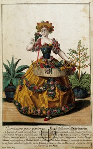 Oude ambacht: Een tuin voor vloer. Gravure door Martin Engelbrecht (1684-1756), in 