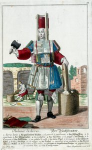 Beroep: Een boekbinder. Gravure door Martin Engelbrecht (1684-1756), in "Nieuwe verzameling van de geklede handwerkslieden" 18e eeuw, Duitsland. Parijs, Decoratieve Kunsten