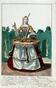 Beroep: De vrouw van een timmerman. Gravure door Martin Engelbrecht, in 