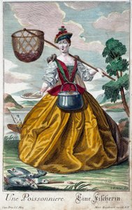Beroep: Een vis. Gravure door Martin Engelbrecht (1684-1756), in "Nieuwe verzameling van de geklede handwerkslieden" 18e eeuw, Duitsland. Parijs, Decoratieve Kunsten door Martin Engelbrecht