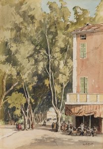 Een laan van platanen, Vaison, oktober 1933 door Martin Hardie