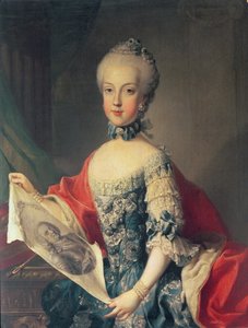 Aartshertogin Maria Carolina (1752-1814), dertiende kind van Maria Theresia van Oostenrijk (1717-80), vrouw van Ferdinand I (1751-1825) Koning van de Twee Siciliën, met een portret van haar vader Keizer Franc
