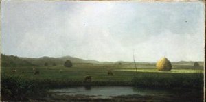 Moerasscène: Vee bij een hooizadel door Martin Johnson Heade