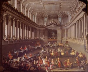 Carrousel van de Spaanse manege van Wenen ter viering van de Franse nederlaag in Praag in 1763, Marie Therese van Oostenrijk op het witte paard