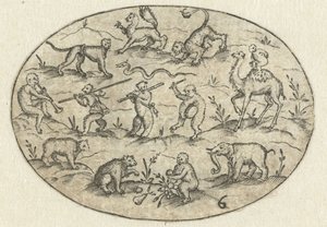 Ovaal met veertien dieren door Martin Pleginck