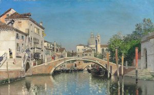 Een Venetiaans Kanaal met Gondels, Santa Maria Della Salute op de Achtergrond door Martín Rico y Ortega