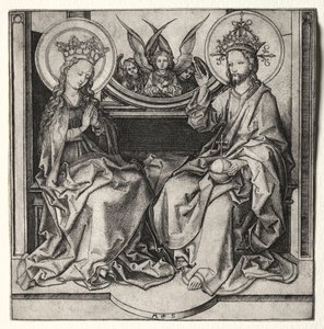 God de Vader en de Heilige Maagd Enthroned Bijgestaan door Engelen, ca. 1480-90 door Martin Schongauer